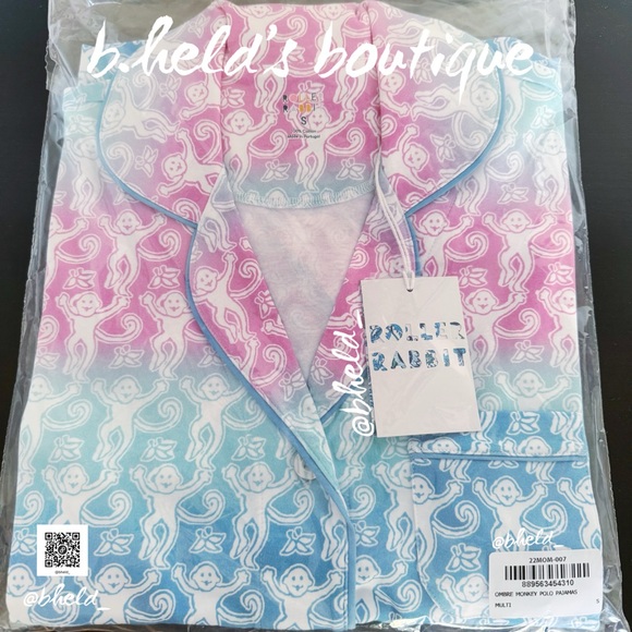 Roller Rabbit Ombre Monkey Polo Pajamas in Multi Cotton Candy Skies Size S NWT - Picture 15 of 17